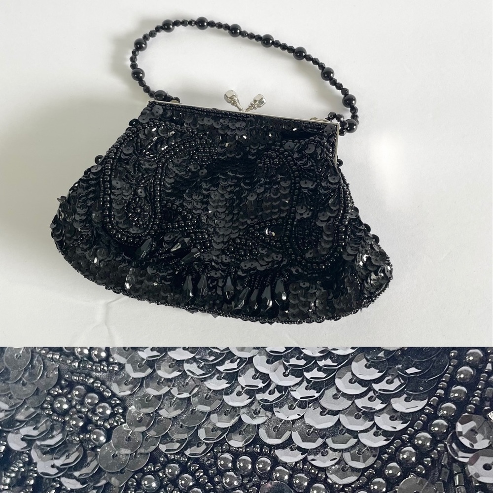 Kate Landry Black Sequin Evening Wristlet Hand Bag
